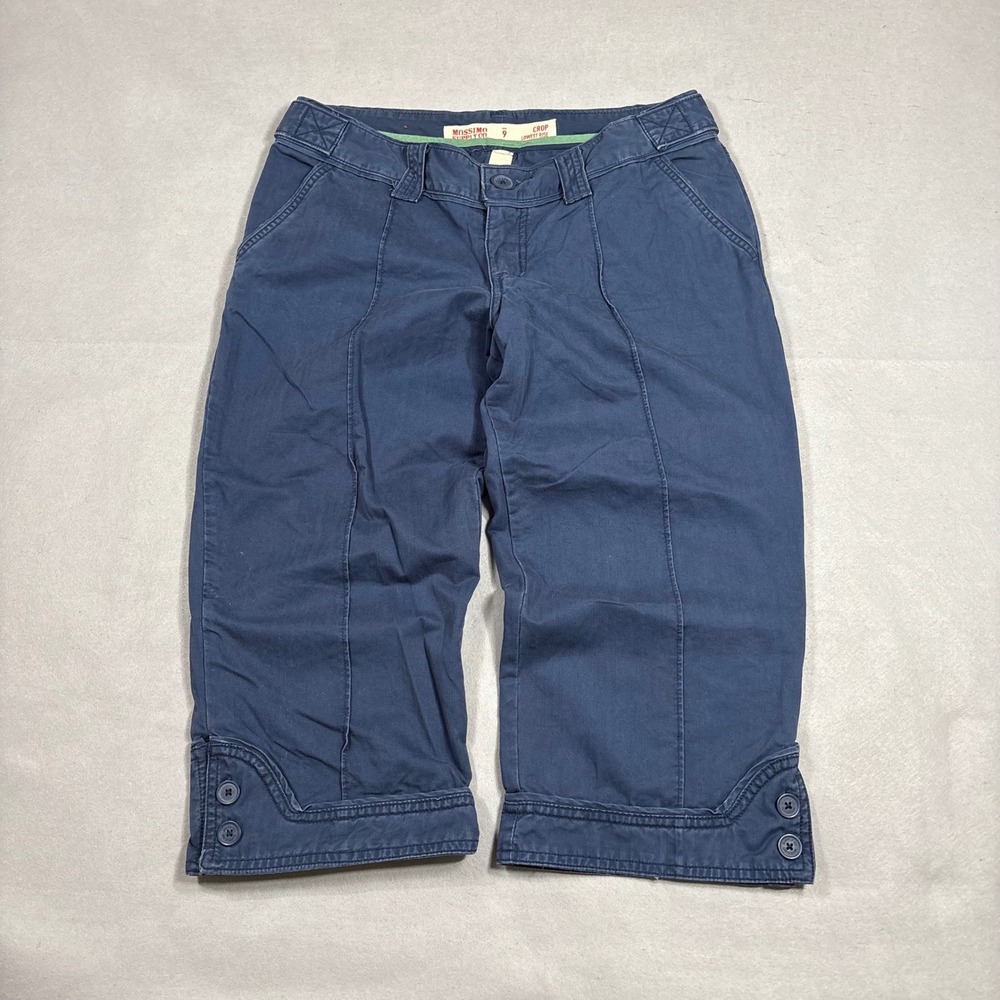 Mossimo Supply Low Rise Navy Blue Capris Button Hem Cotton Size 9 Y2K Indie
